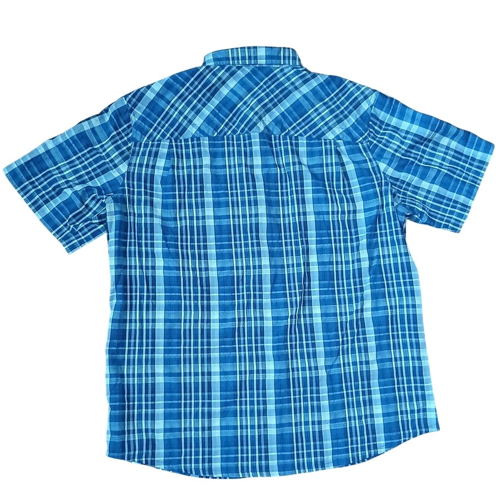 LL Bean Mens Blue Plaid Short‎ Sleeve Hiking Shirt Zip Pocket Large 511942 - Picture 4 of 4